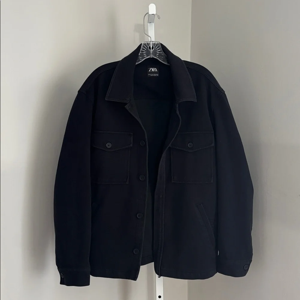 Zara Black Textured Overshirt Jacket Button Front Men’s Size XL - Picture 3 of 6